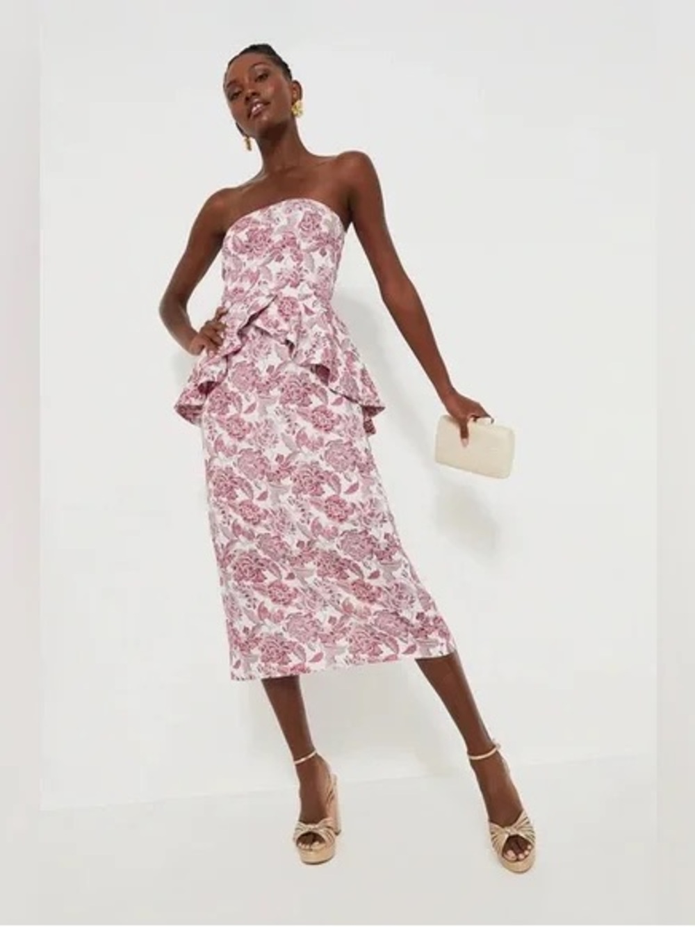 Hyacinth House Tuckernuck Rosewood Floral Roxanne Midi Peplum Dress - XS